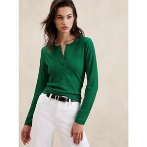 Banana Republic Factory SZ L Ladder Ribbed Henley In Al Fresco Green